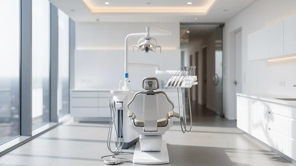 Cabinet dentaire moderne avec équipements médicaux et fauteuil de soin