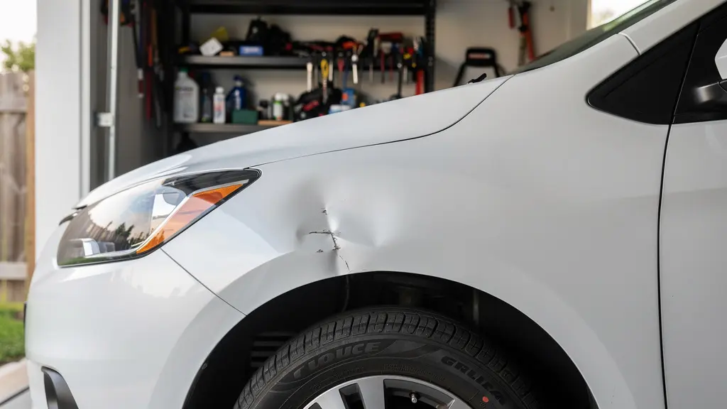 Détail carrosserie véhicule avec légère bosse illustrant dommages assurance auto