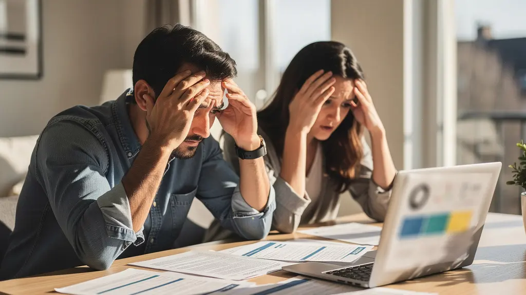 Parents découvrant une facture importante sur la table familiale