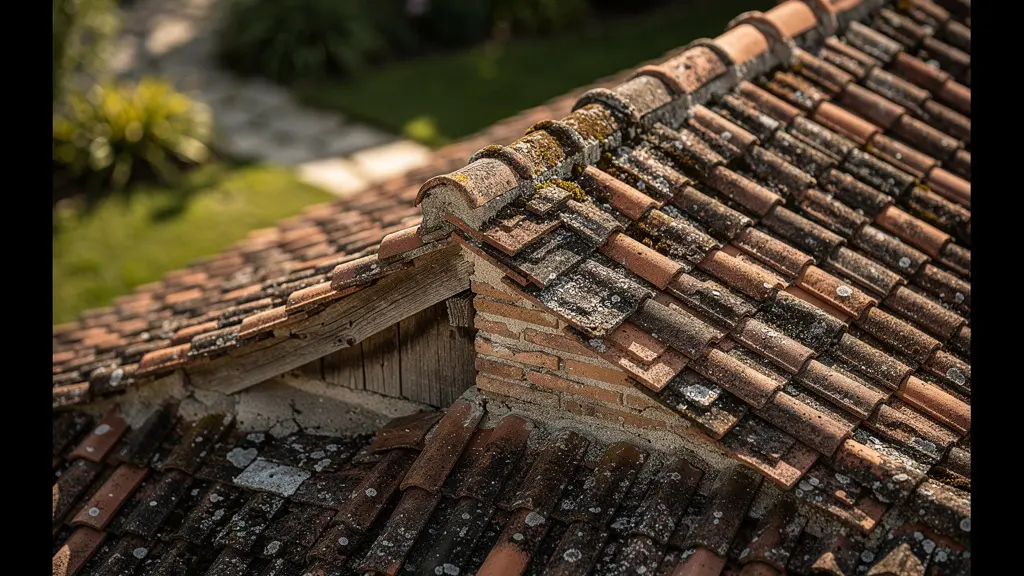 Vue aérienne d'une maison française avec diverses extensions, symbolisant le risque de sous-déclaration de surface.