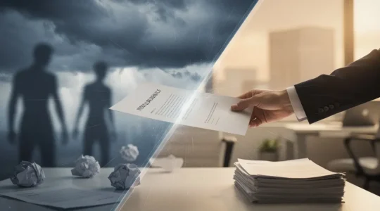 Professionnel serein face à une situation tendue transformée en processus maîtrisé avec son assurance
