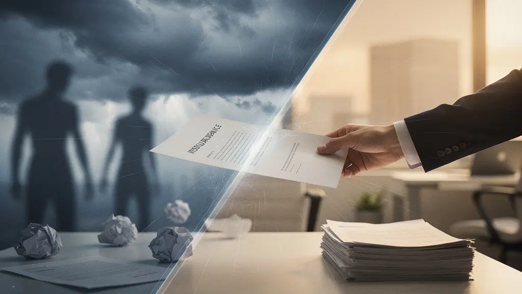 Professionnel serein face à une situation tendue transformée en processus maîtrisé avec son assurance