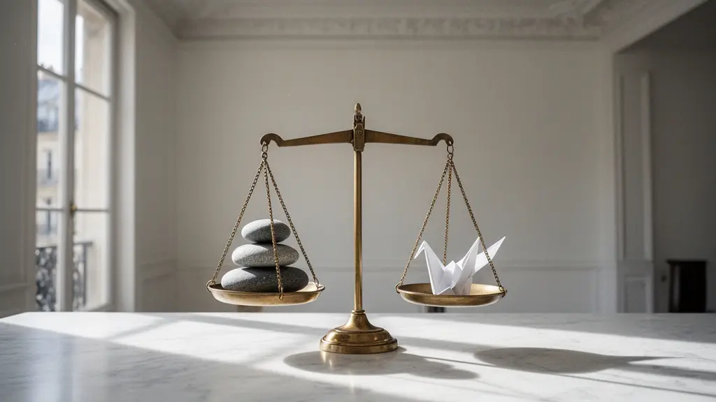 Balance symbolique entre deux objets représentant le choix entre maintenir sa mutuelle d'entreprise ou souscrire un contrat individuel à la retraite